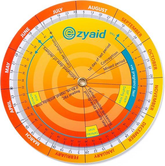Ezyaid Pregnancy Calculator, Due Date OB-GYN Wheel | EDD/EDC wheel, gestational age guide, CRL, BPD, HC, AC and FL reference, for OB-GYN clinics and prenatal care, plastic