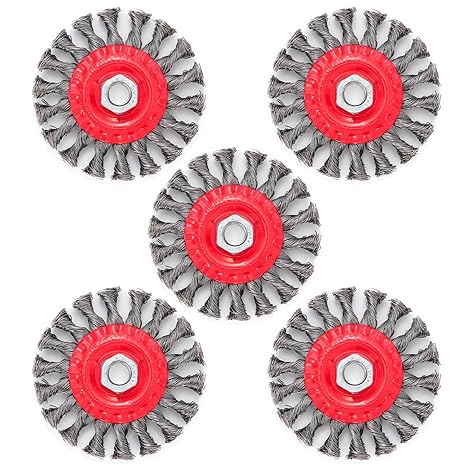Idong 5PCS Wire Wheel for Angle Grinder, 100mm Twist Knot Wire Brush Angle Grinder Set with Thread M14 x 2, Flex Steel Disc Brush for Heavy Duty Rust Removal, Cleaning, Stripping, Grinding