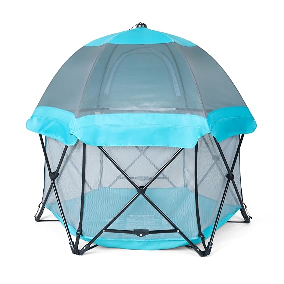 Regalo Safety My Play Deluxe Baby Playpen & Portable Play Yard with Canopy, Foldable 6-Panel Indoor Outdoor Playpen for Babies & Toddlers, Mesh Sides, Washable Nylon Bottom, 48, AquaBlack