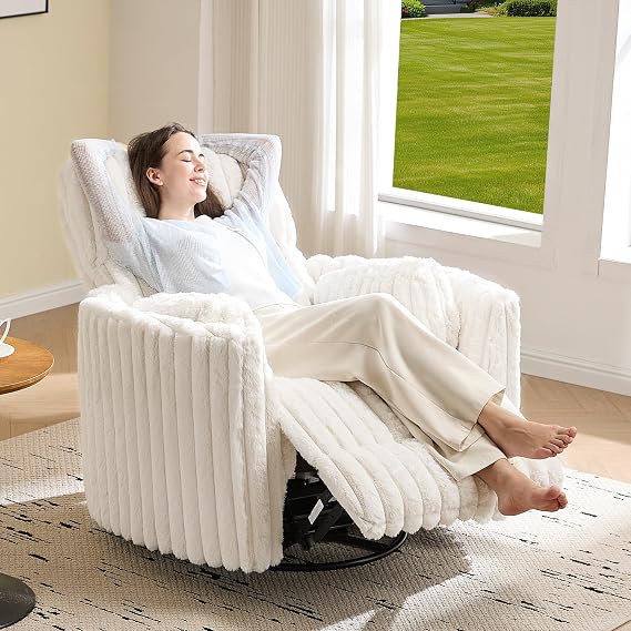 Jocisland Power Recliner Nursery Chair, Swivel Rocking&Corduroy Cream