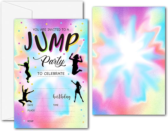 Trampoline Jump Birthday Party Invitations - Trampoline Bounce Party Supplies - Fill in The Blank Birthday Party Invites - 20 Invitation Cards With 20 Envelopes (B1)