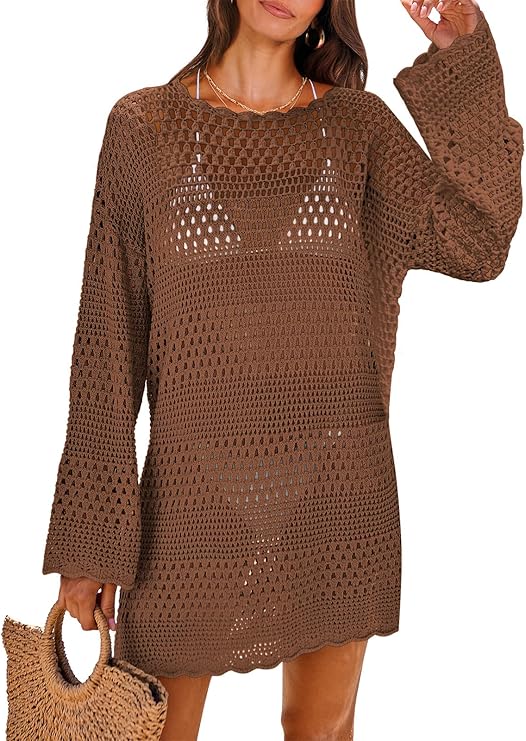 ANRABESS Women Swimsuit Crochet Swim Cover Up 2026 Summer Bathing Suit Swimwear Mesh Knit Beach Dress Vacation Outfits
