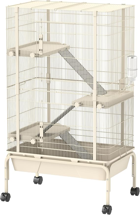 PawHut 47" Small Animal Cage, 4 Levels Large Rolling for Syrian Beige