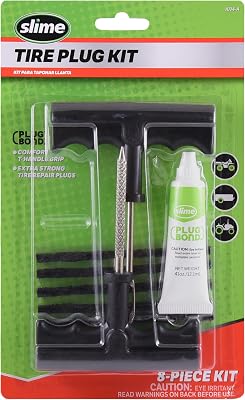 Slime 1034-A Tire Repair Reamer Plug Kit, Medium Heavy Duty Strings, T Handle Type and Glue, 8 Piece Set