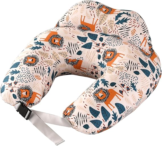 Nursing Pillow Pregnancy Pillow Multifunctional Motherhood Nursing Pillow with Adjustable Waist Belt and Safety Fence 100% Cotton Cover (Lion)