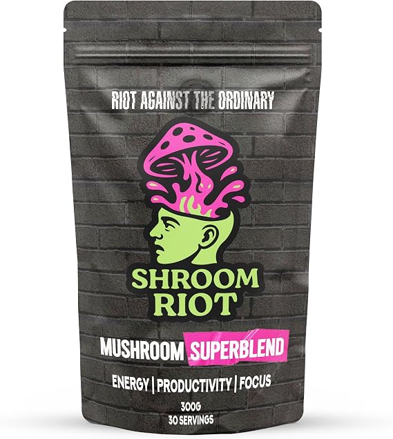 Shroom Riot Cocoa Mushroom Superblend | Instant Chocolate Powder Drink with Lions Mane, Chaga, Reishi & Cordyceps | 300g (10.5oz) | 30 Servings