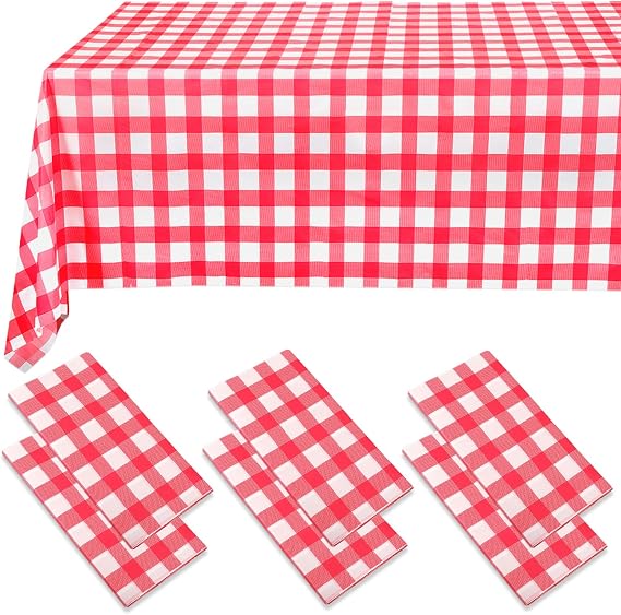6 Packs Plastic Table Cover, Red Gingham Checkered, 137 x 274 Cm | Waterproof Checkered Table Cloth, Disposable Tablecloth for Picnic, BBQ, Birthday Parties, Table Decoration