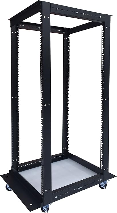 32U 4-Post Open Frame Server Rack Adjustable Depth 24"37", 19" Network Equipment Rack with Square Mounting Holes, Floor Standing Steel Rack for IT, AV & Telecom