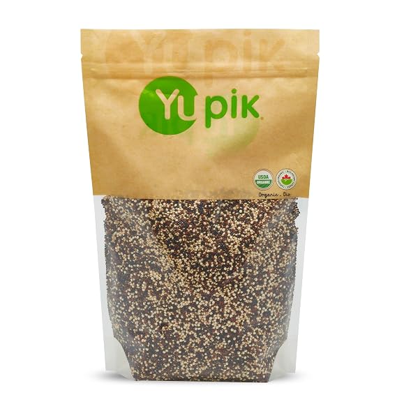 Yupik Organic Tri-Color Quinoa, 2.2 lb (35.2 oz), Non-GMO, Kosher, Raw Seeds, White, Red & Black Quinoa, Unsalted, Oil-Free, Source of Fiber & Iron, Ideal Rice & Pasta Replacement