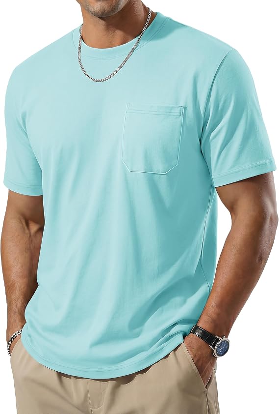 TACVASEN Men's Pocket T-Shirt UPF 80+ Short Sleeve Soft Crew Neck Basic Tee