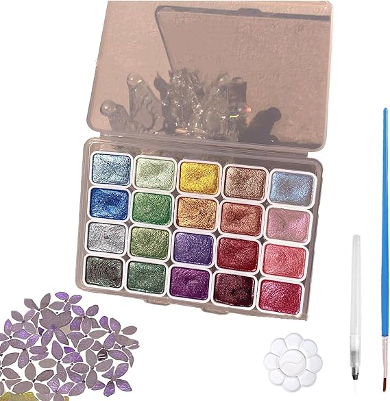 20 Colors Watercolor Painting Set, Shifting Shimmer Metallic Watercolor Paints, Glitter Paints Sest for Adults Beginners Artists (A-1ml)