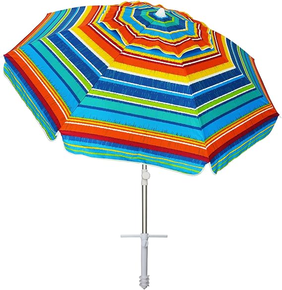 AMMSUN Beach Umbrellas for Sand Heavy Duty Wind Portable, 6.5ft | Sand Anchor, UV 50+ Protection, Includes Carry Bag, Push Button Tilt, Lightweight, Easy Setup, Active Sunfire