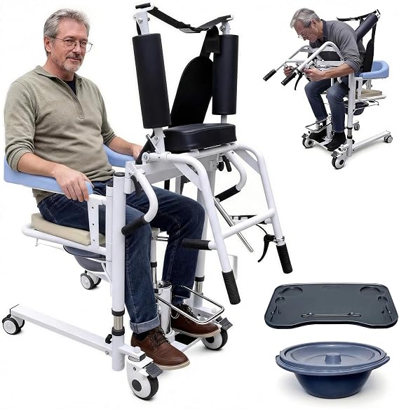 Patient Lift Transfer Chair for Home, Hydraulic Lift with 180 Open Design, Sit to Stand Lift for Elderly,Disabled,Portable Transfer Chair for Bed, Toilet, Shower,Car | Silla de Transferencia (blue)