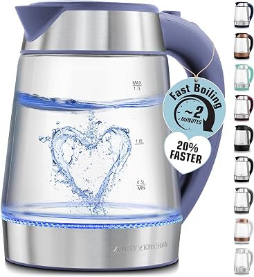 Zulay Kitchen Fast Boiling Electric Water Kettle - 1.7L, 1500W, Auto Shut-Off for Overboil & Boil Dry Protection, Cool-Touch Handle, 360 Base - Rapid Teapot Boiler For Coffee & Tea - Blue