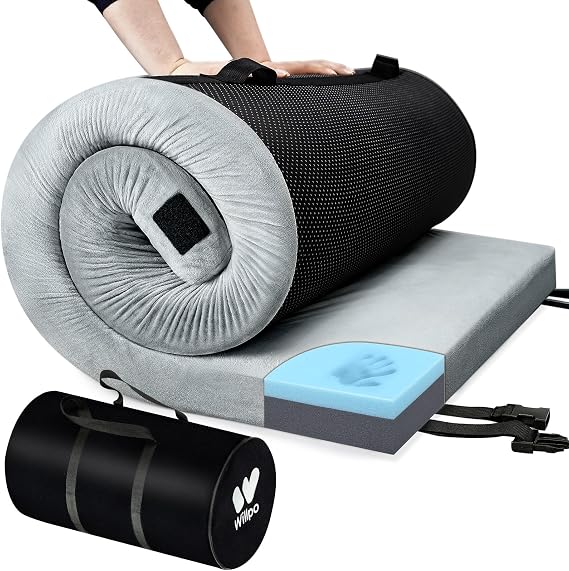 Willpo Memory Foam Camping Mattress with Travel Bag, Lightweight Portable Sleeping Pad for Tents, Guest Beds, Home
