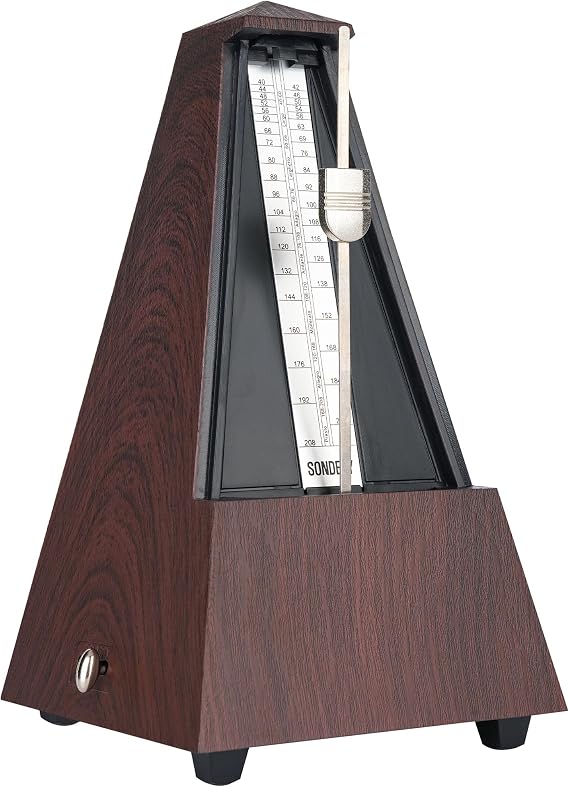Sondery Mechanical Metronome with Bell for Piano Guitar Drum Classic Brown | Wood Grain ABS Case,Tempo Range 40-208bpm, Beats 02346,Comfortable Click Sound for Violin Saxophone All Instruments