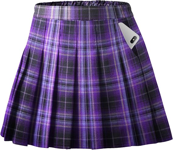 Toddler Little & Big Girl's High Waist School Uniform Elastic Waist Pleated Skirt with Shorts, US 2 Years - 14 Years