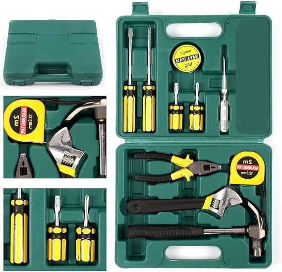 11PCS Household Hand Tools Kit DIY Repair Toolbox Set with Storage Case Home | Compact Maintenance Toolkit durable metal tools ergonomic grips organized carry box for furniture assembly workshop