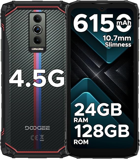 Blade 10 Energy Rugged Smartphone, 6150mAh Android 15 Rugged Phone with 24GB RAM+128GB ROM, 10.7mm ultra-thin, 6.56 inch 90Hz, 16MP+8MP, 3 Cards Slots, Widevine L1, Face ID, NFC