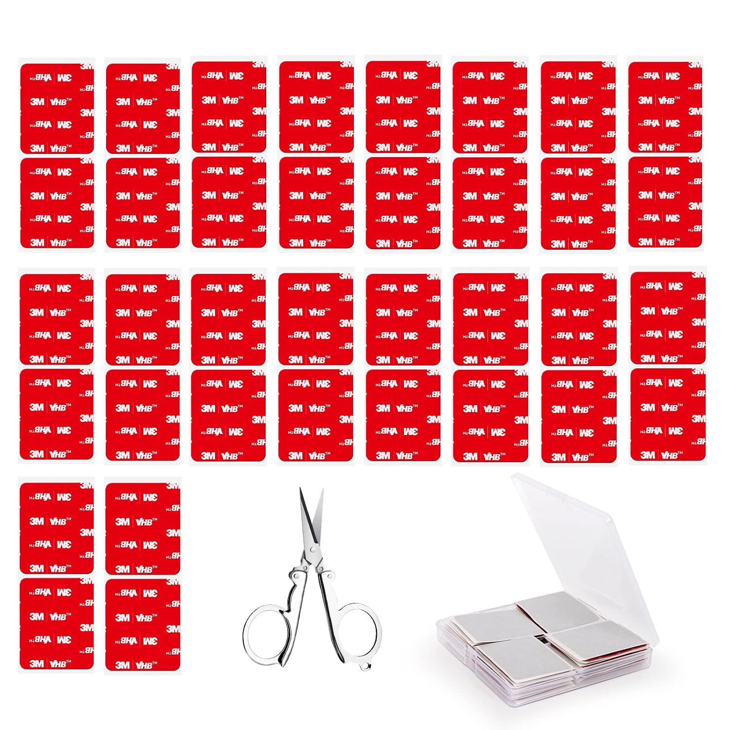 HAYVAN Multipurpose 3M Double Sided Foam Tape 24 PCS - Strong Adhesive 3M Sticky Pads with Stainless Steel Folding Scissors for Car Tape and Home Office Decor - 1.96 in X 1.57 in