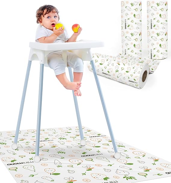 Minimono Mama Sandalyesi ve Aktivite Örtüsü| 3 Farklı Desen Seçeği | Tek Kullanımlık | Kullan At Sıvı Geçirmez | 100x120 cm | 30 Adet (Sevimli Meyveler)