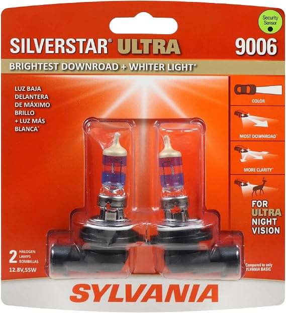 SYLVANIA - 9006 SilverStar Ultra - High Performance Halogen Headlight Bulb, High Beam, Low Beam and Fog Replacement Bulb, Brightest Down Road with Whiter Light, Tri-Band Technology (Contains 2 Bulbs)