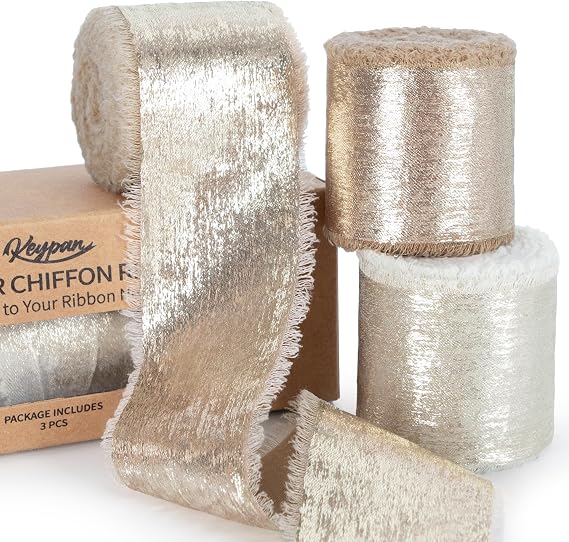 Keypan Brown Chiffon Ribbon Set, 3 Rolls, 1.5 Inches, 15 Yards Total