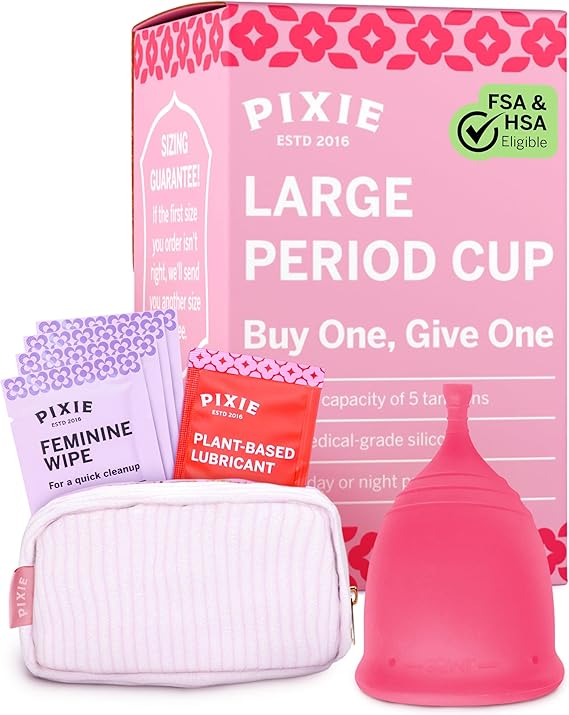 Pixie Cup - Soft, Safe, Reusable Menstrual Cup - Ranked 1 for The Best Tampon Alternative - 100% Medical-Grade Silicone Period Cup for Feminine Care - Buy One We Give One Pink, Large