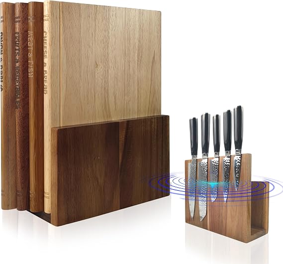Book Cutting Board Set With Magnetic Knife Holder for Home Cooks