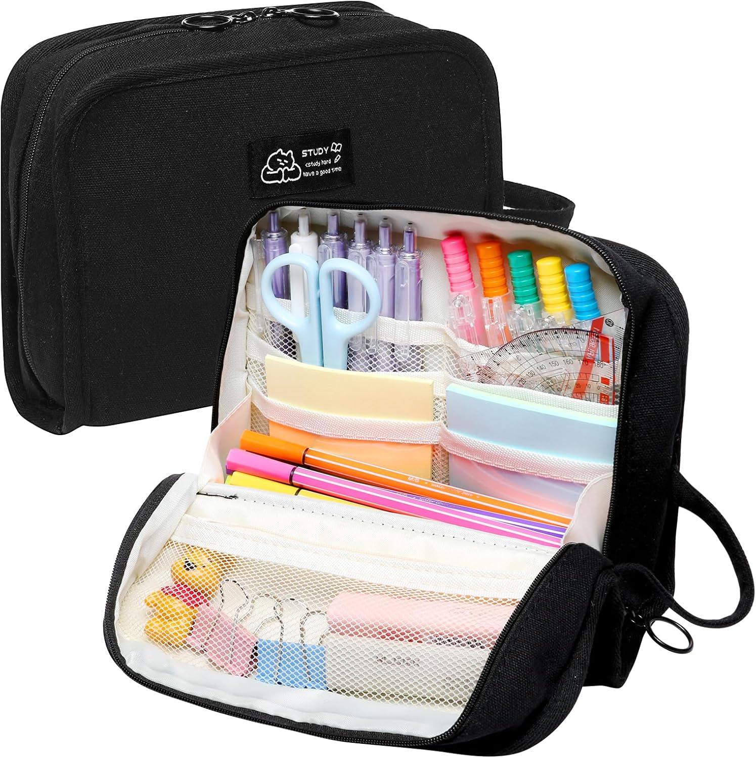 Toplive Big Capacity Pencil Case Pen Pouch Aesthetic Case Simple Stationeries Bag School College Office Organizer, Large Pencil Case for Teens Adults Student, Black
