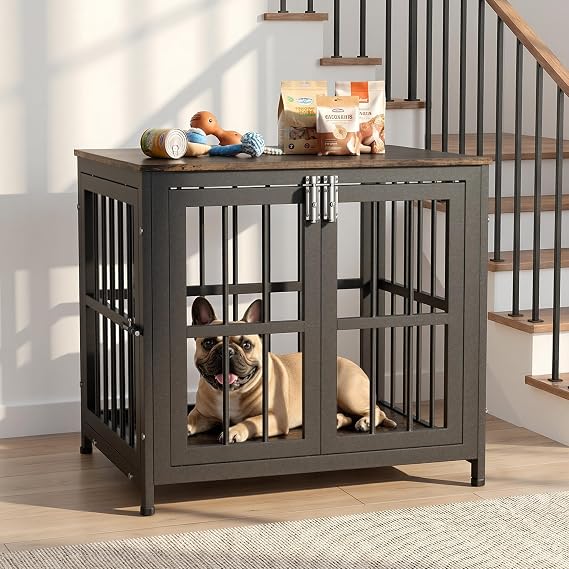 Heavy Duty Dog Crate Furniture 26 Inch, Decorative Dog Cage, Aged Black