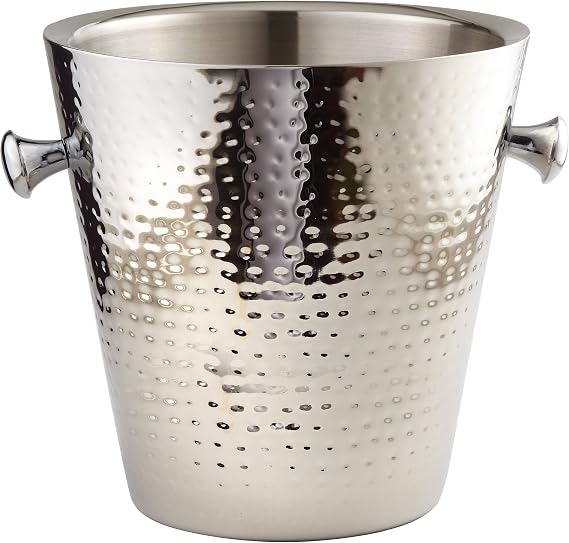 Elegance Hammered Stainless Steel Doublewall Champagne Bucket, 9", Silver