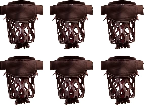 Set of 6 Leather Pool Table Billiard Pockets, Cherry