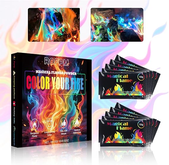 Fire Colour Changing Powder, Magical Flames, Colorful Flame, Coloured Fire Flames, Mystical Colour Changing Powder, Mystical Colorful Flame Changer for Bonfires, Parties, Fireplaces (10x15g)