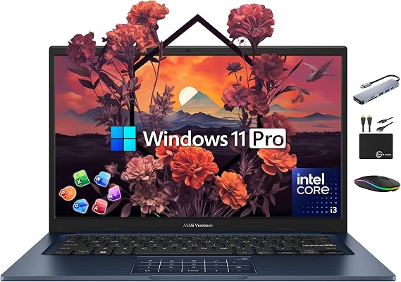 ASUS Vivobook Laptop 2025 Ultra Portable Business Computer, 14" FHD Display, 40GB RAM, 1.5TB Storage (1TB SSD + 500GB Ext), 6-Core Intel i3-1315U, MarxsolAccessory, Win 11 Pro, Lifetime Office 2024
