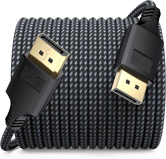 DisplayPort Cable 25ft 1 Pack, DP 1.4 Display Port Cord 8K@60Hz, 4K@144Hz, 2K@240Hz, 32.4Gbps Braided Male to Male Compatible for Computer PC Gaming Laptop to Monitor