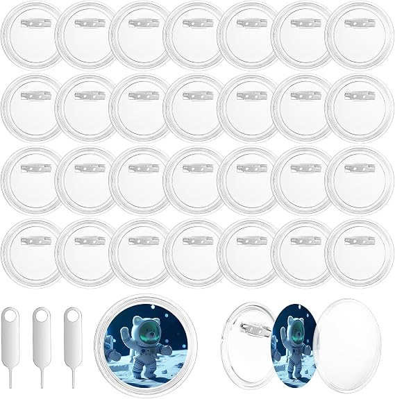 31Pcs 6cm Clear Acrylic Badge Kit Custom Pin DIY Gift with Remover Tool