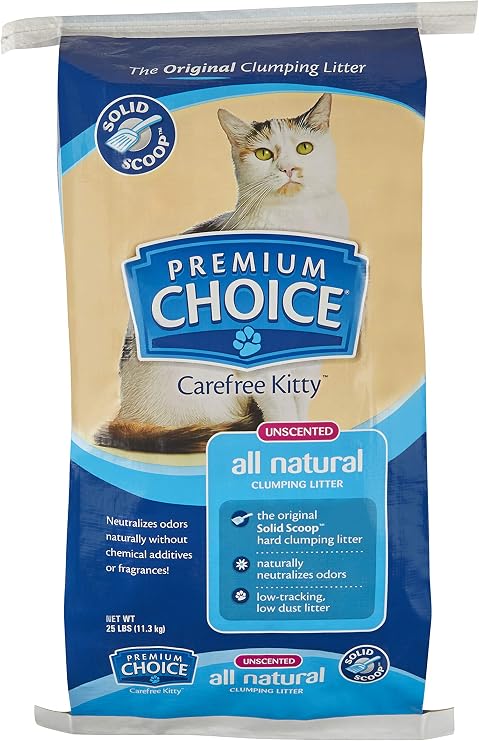 Premium Choice Carefree Kitty Unscented All-Natural Clumping Cat Litter - 25lb Bag (Packaging May Vary)