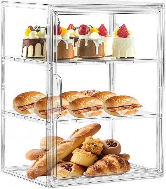 Pastry Display Case, 3 Layers Clear Bread Box for Kitchen Countertop