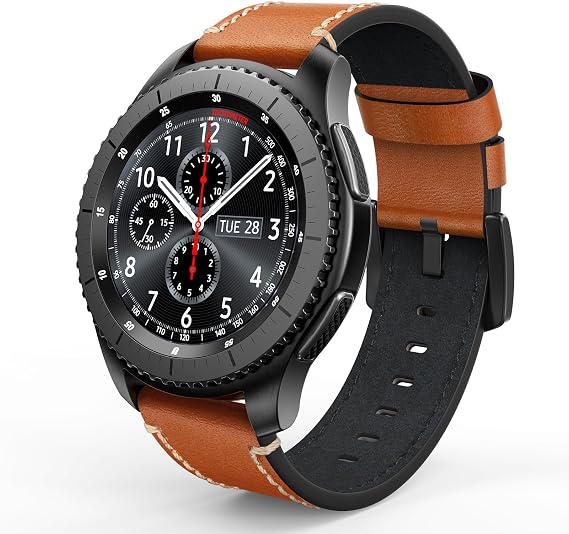 Leather Bands Compatible for Galaxy Watch 3 45mm & Gear S3 Frontier & Classic and Galaxy Watch 46mm, Genuine Leather 22mm Strap Replacement Wristband for Samsung Gear S3 Smartwatch, Brown
