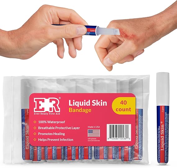 Liquid Bandage for Skin Waterproof Skin Glue for Wound Closure, Flexible Liquid Barrier with Non-Sting Formula Long-Lasting Liquid Bandage - 40 Count