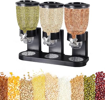 Triple Food Dispenser, Triple Dry Food Dispensers Cereal Dispenser, Dry Food Dispenser Wall Mounted Cereal Dispenser, Food Dispenser For Candy Nut Grain Granola Snack 17.3X6.2X13.7in