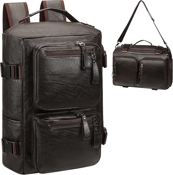GOWIN Vegan Leather Backpack fit 16 inch Laptop 3-in-1 Convertible Travel Water-resistant Backpack for Men, TSA Approved (Brown)