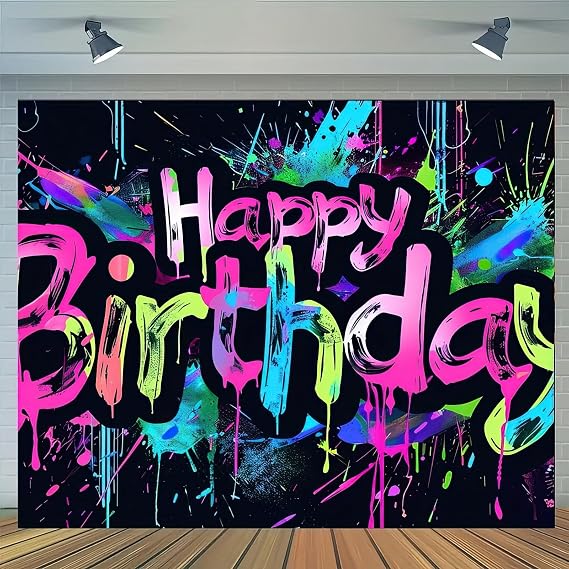 HOMETITUTE Neon Happy Birthday Banner 71x43 Inch