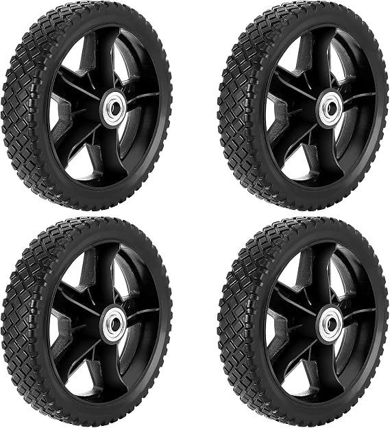 PINGEUI 4 PCS 8 Inch Plastic Spoked Wheel, Plastic Wheel with Diamond Tread, Replacement Tire Assembly for Hand Trucks, Lawn Mowers, Utility Carts
