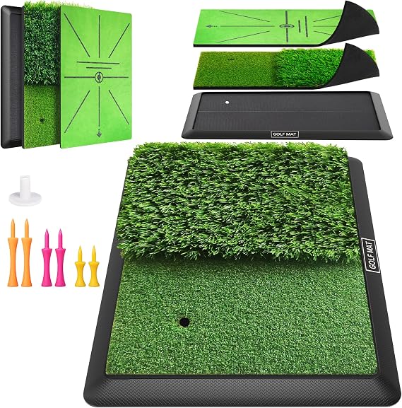 Golf Mat, Practice Outdoor Indoor for Training Chipping Show Swing Path, Hitting Turf Mat with Rubber Backing,Golf Accessories,Gifts for Men/Dad/Husband