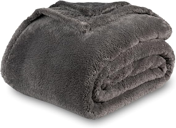 Berkshire Blanket Classic Extra-FluffyTM Plush Throw Blanket, Soft Fuzzy Fluffy Long Hair Throw Blanket for Couch Sofa Bed, Shadow Grey, 50x60 Inches