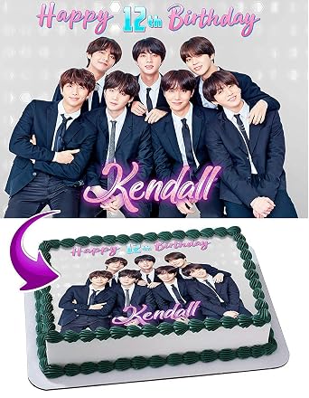 Cakecery BTS Boy Band, Bangtan Boys Edible Cake Image Topper Personalized Birthday Cake Banner 1/4 Sheet