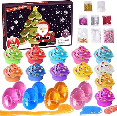Fun Little Toys Advent Calendar Slime and Glitter, Advent Calendar 2021,Christmas Countdown Calendar 24 Days Slime Kit, Xmas Party Favor Gifts