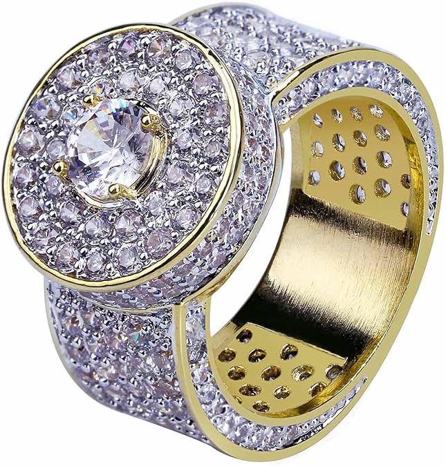 JINAO Iced Out CZ Cluster Pinky Ring for Men Women | 18K Gold-Plated Brass, Cluster Setting, Comfort Fit Band, Cubic Zirconia, Hip-Hop